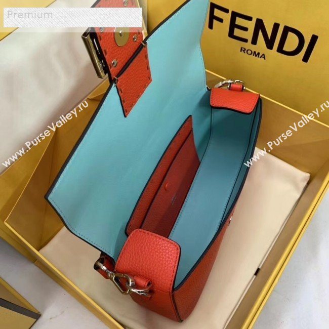 Fendi Litchi Grained Calfskin Medium Baguette Flap Shoulder Bag Orange Red 2019 (AFEI-9070237)
