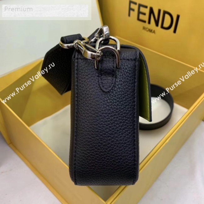 Fendi Litchi Grained Calfskin Medium Baguette Flap Shoulder Bag Black 2019 (AFEI-9070238)