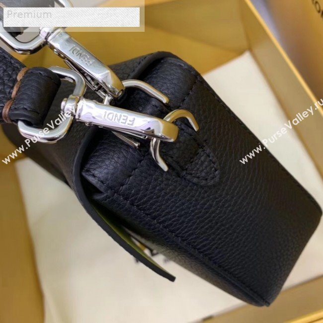 Fendi Litchi Grained Calfskin Medium Baguette Flap Shoulder Bag Black 2019 (AFEI-9070238)
