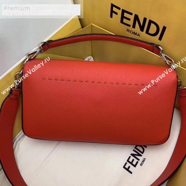 Fendi Litchi Grained Calfskin Large Baguette Flap Shoulder Bag Orange Red 2019 (AFEI-9070239)