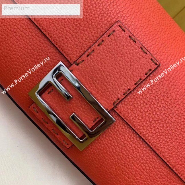 Fendi Litchi Grained Calfskin Large Baguette Flap Shoulder Bag Orange Red 2019 (AFEI-9070239)