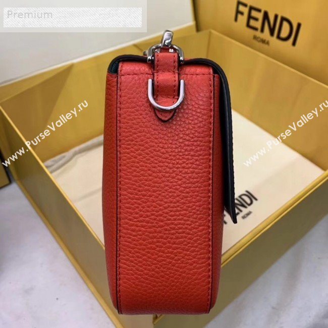 Fendi Litchi Grained Calfskin Large Baguette Flap Shoulder Bag Orange Red 2019 (AFEI-9070239)