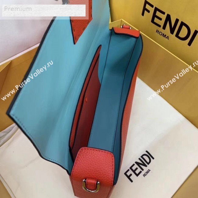 Fendi Litchi Grained Calfskin Large Baguette Flap Shoulder Bag Orange Red 2019 (AFEI-9070239)