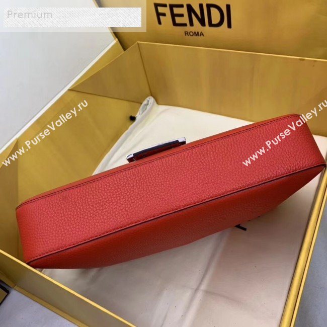 Fendi Litchi Grained Calfskin Large Baguette Flap Shoulder Bag Orange Red 2019 (AFEI-9070239)