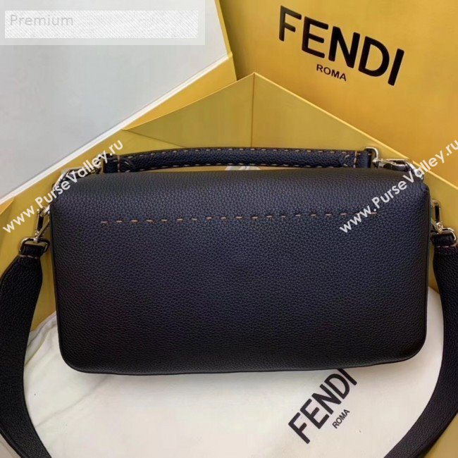 Fendi Litchi Grained Calfskin Large Baguette Flap Shoulder Bag Black 2019 (AFEI-9070240)