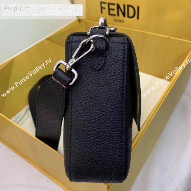 Fendi Litchi Grained Calfskin Large Baguette Flap Shoulder Bag Black 2019 (AFEI-9070240)