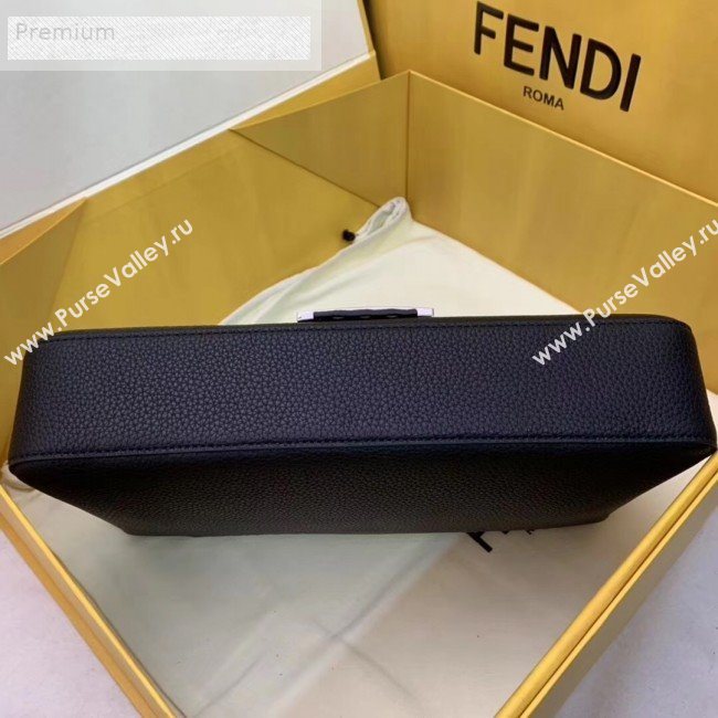 Fendi Litchi Grained Calfskin Large Baguette Flap Shoulder Bag Black 2019 (AFEI-9070240)