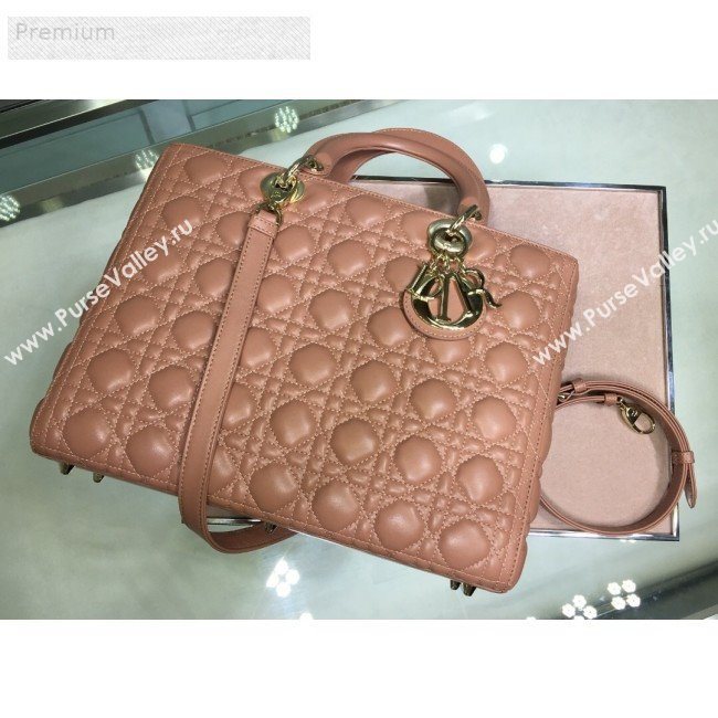 Dior Lady Dior Cannage Lambskin Tote Bag Apricot 2019 (XYD-9070250)