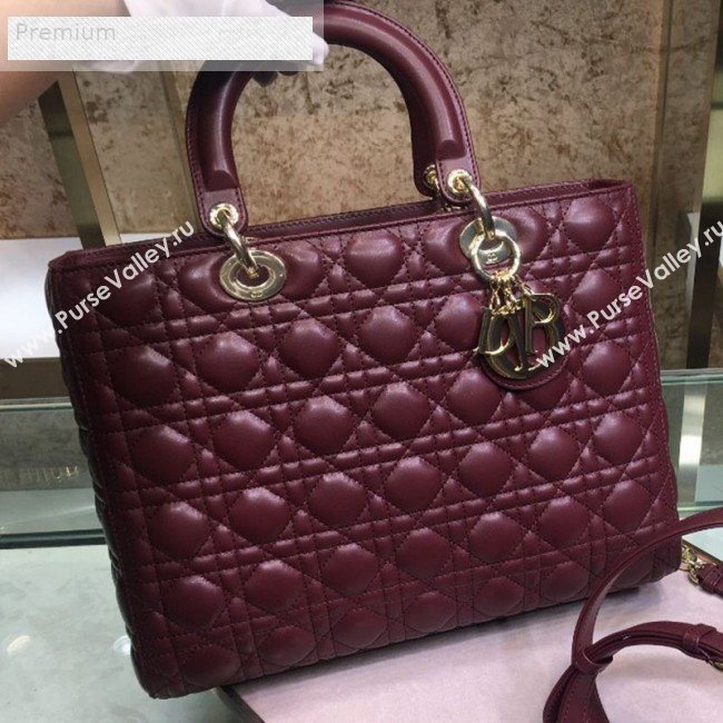 Dior Lady Dior Cannage Lambskin Tote Bag Burgundy 2019 (XYD-9070251)