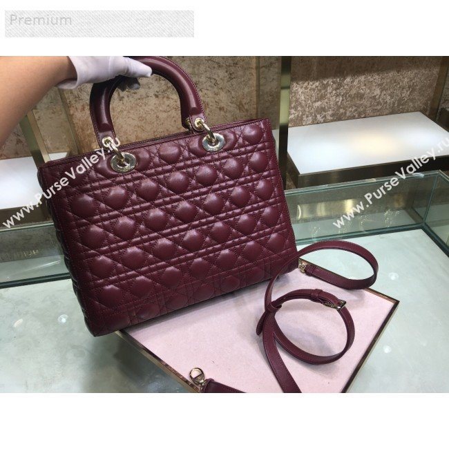 Dior Lady Dior Cannage Lambskin Tote Bag Burgundy 2019 (XYD-9070251)