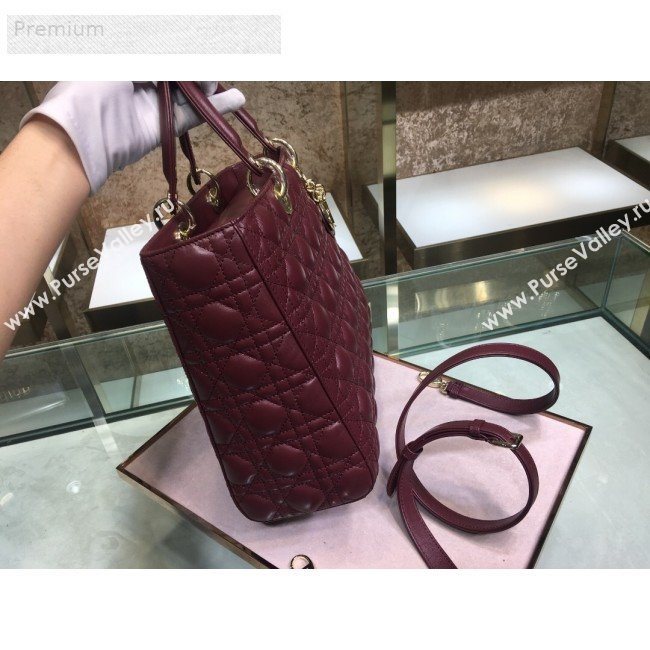 Dior Lady Dior Cannage Lambskin Tote Bag Burgundy 2019 (XYD-9070251)