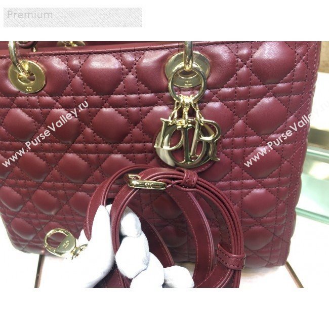 Dior Lady Dior Cannage Lambskin Tote Bag Burgundy 2019 (XYD-9070251)