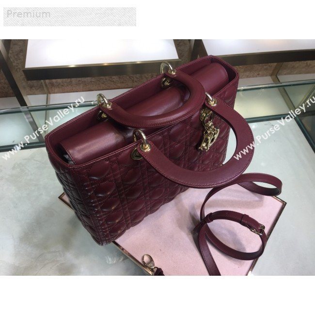 Dior Lady Dior Cannage Lambskin Tote Bag Burgundy 2019 (XYD-9070251)