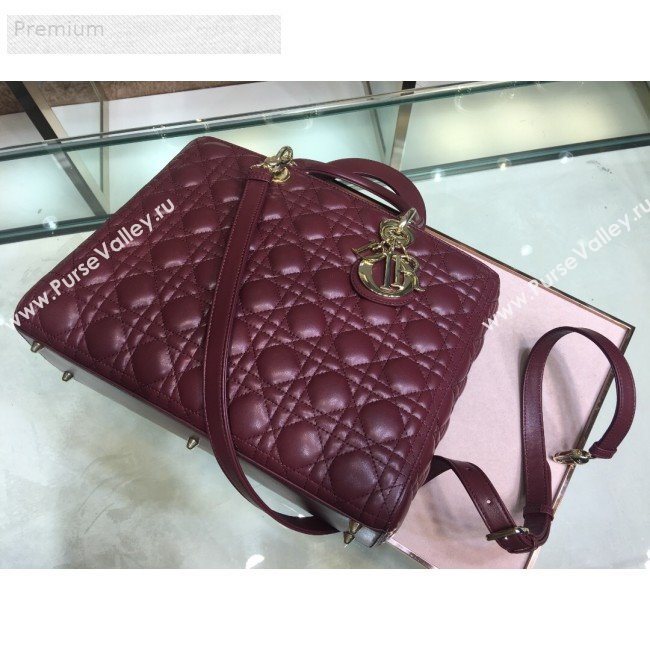 Dior Lady Dior Cannage Lambskin Tote Bag Burgundy 2019 (XYD-9070251)