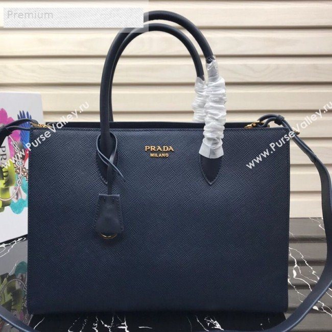 Prada Contrasting Side Saffiano Leather Large Tote 1BA153 Navy Blue 2019 (PYZ-9070254)