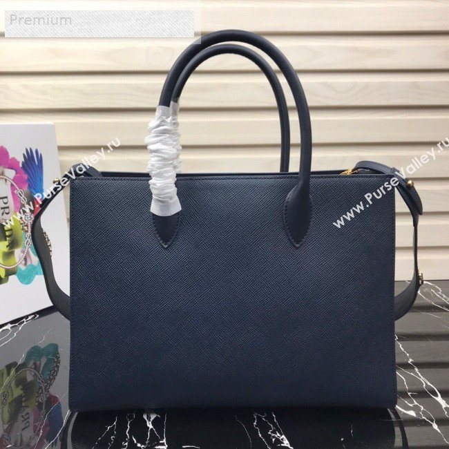 Prada Contrasting Side Saffiano Leather Large Tote 1BA153 Navy Blue 2019 (PYZ-9070254)