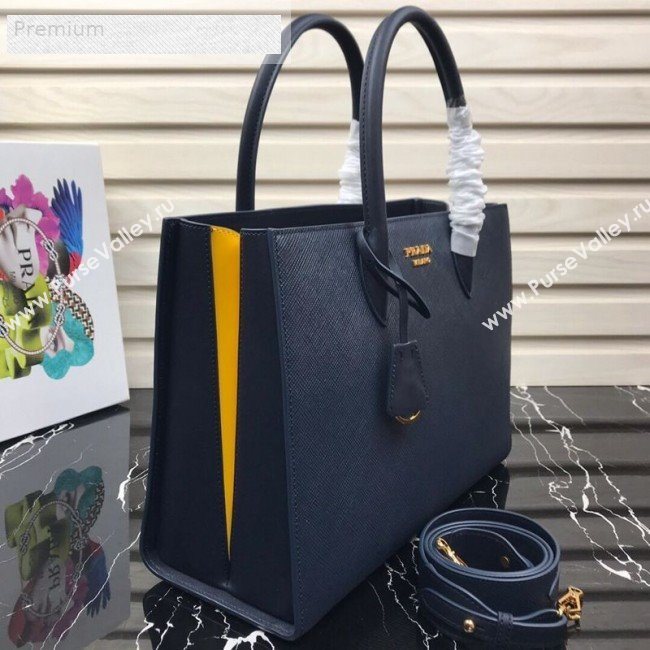 Prada Contrasting Side Saffiano Leather Large Tote 1BA153 Navy Blue 2019 (PYZ-9070254)