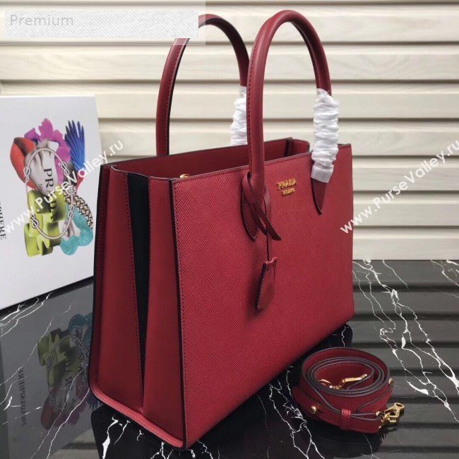 Prada Contrasting Side Saffiano Leather Large Tote 1BA153 Red 2019 (PYZ-9070256)