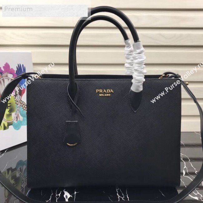 Prada Contrasting Side Saffiano Leather Large Tote 1BA153 Black 2019 (PYZ-9070257)