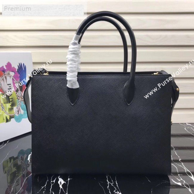 Prada Contrasting Side Saffiano Leather Large Tote 1BA153 Black 2019 (PYZ-9070257)