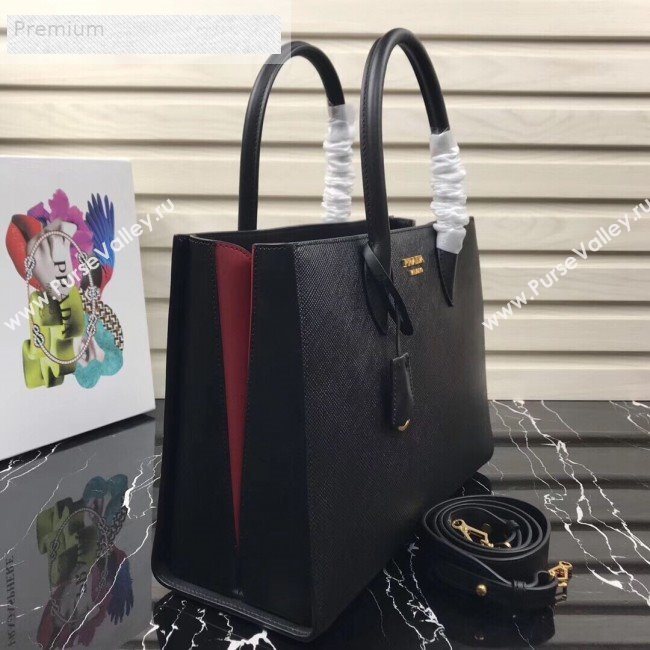 Prada Contrasting Side Saffiano Leather Large Tote 1BA153 Black 2019 (PYZ-9070257)