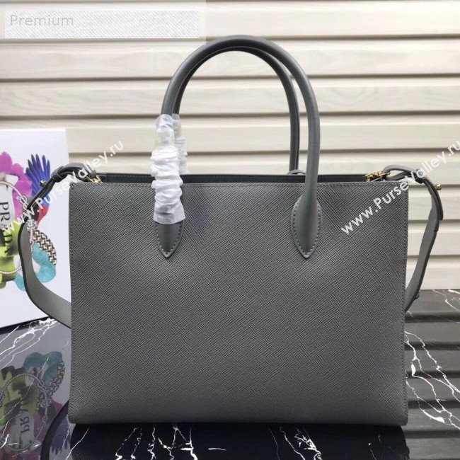 Prada Contrasting Side Saffiano Leather Large Tote 1BA153 Steel Grey 2019 (PYZ-9070259)