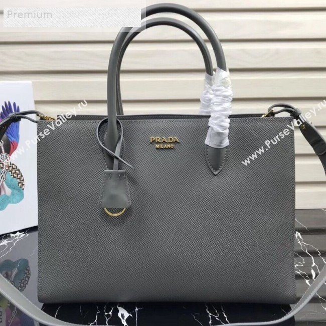 Prada Contrasting Side Saffiano Leather Large Tote 1BA153 Grey/White 2019 (PYZ-9070260)