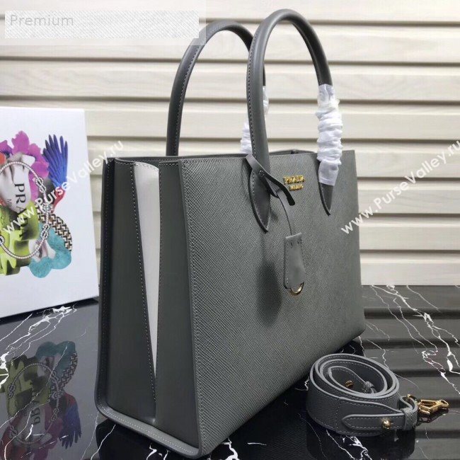 Prada Contrasting Side Saffiano Leather Large Tote 1BA153 Grey/White 2019 (PYZ-9070260)