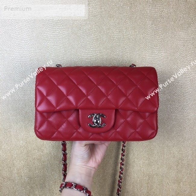 Chanel Quilted Sheepskin Leather Small Classic Flap Bag Red/Silver 2019 (JDH-9070603)