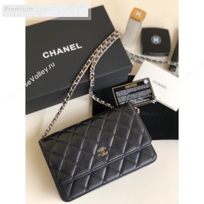 Chanel Pearly Lustre Quilted Grained Calfskin Wallet on Chain WOC Black 2019 (YD-9070605)