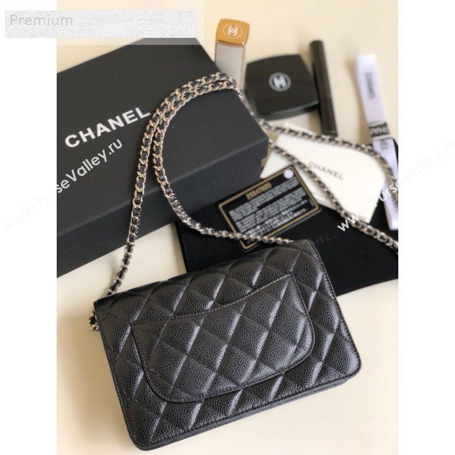Chanel Pearly Lustre Quilted Grained Calfskin Wallet on Chain WOC Black 2019 (YD-9070605)