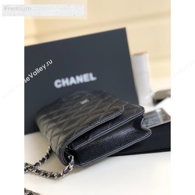 Chanel Pearly Lustre Quilted Grained Calfskin Wallet on Chain WOC Black 2019 (YD-9070605)