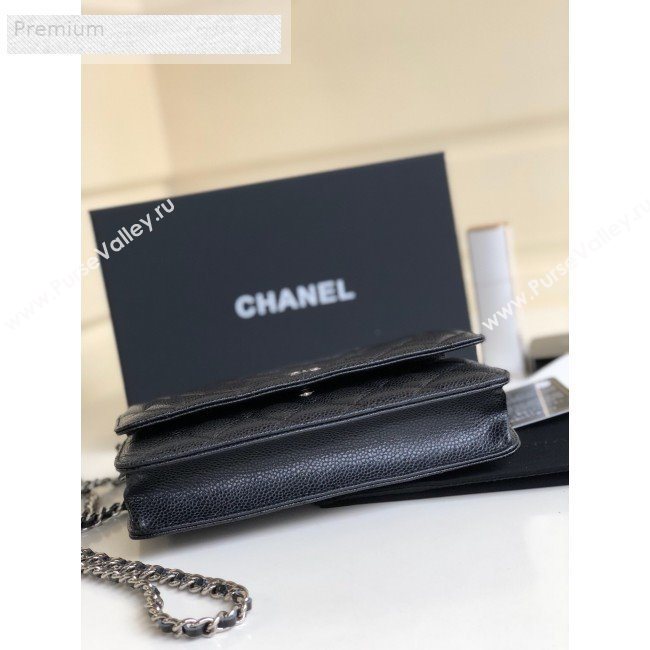 Chanel Pearly Lustre Quilted Grained Calfskin Wallet on Chain WOC Black 2019 (YD-9070605)