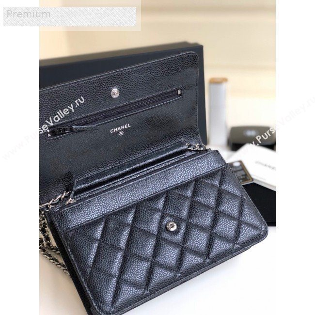 Chanel Pearly Lustre Quilted Grained Calfskin Wallet on Chain WOC Black 2019 (YD-9070605)