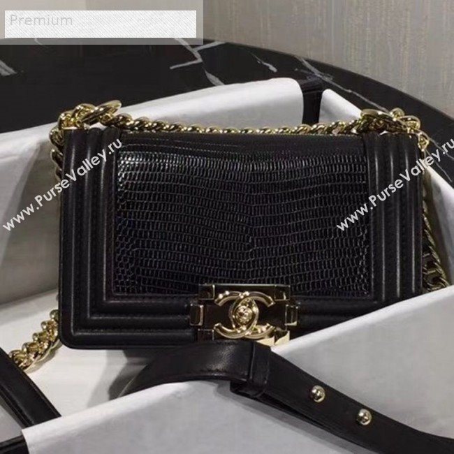 Chanel Lizard Embossed Leather Small Classic Leboy Flap Bag Black 2019 (KAIS-9070615)