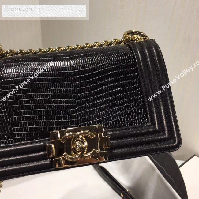 Chanel Lizard Embossed Leather Small Classic Leboy Flap Bag Black 2019 (KAIS-9070615)
