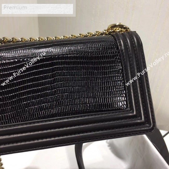 Chanel Lizard Embossed Leather Small Classic Leboy Flap Bag Black 2019 (KAIS-9070615)