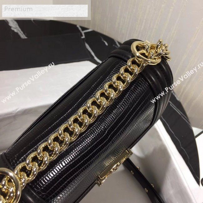 Chanel Lizard Embossed Leather Small Classic Leboy Flap Bag Black 2019 (KAIS-9070615)