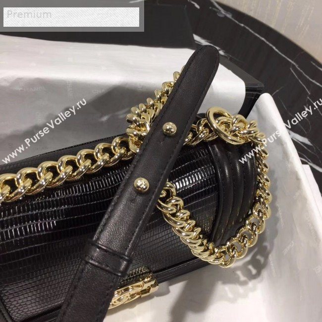 Chanel Lizard Embossed Leather Small Classic Leboy Flap Bag Black 2019 (KAIS-9070615)