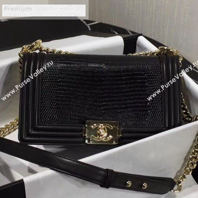 Chanel Lizard Embossed Leather Medium Classic Leboy Flap Bag Black 2019 (KAIS-9070616)