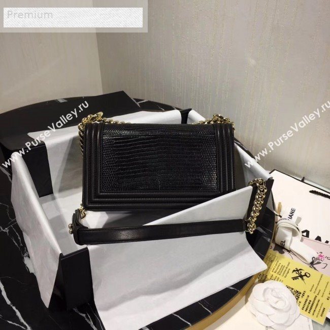 Chanel Lizard Embossed Leather Medium Classic Leboy Flap Bag Black 2019 (KAIS-9070616)