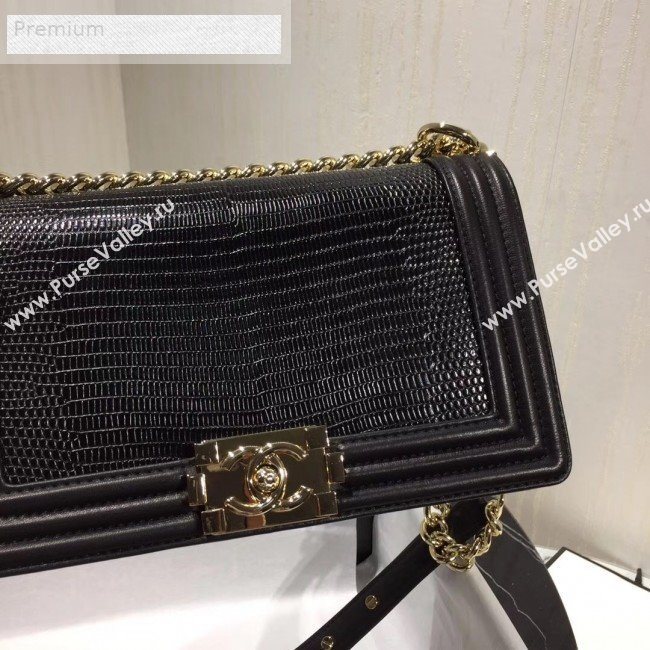 Chanel Lizard Embossed Leather Medium Classic Leboy Flap Bag Black 2019 (KAIS-9070616)