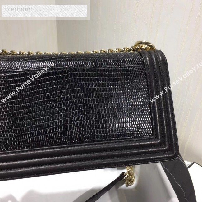 Chanel Lizard Embossed Leather Medium Classic Leboy Flap Bag Black 2019 (KAIS-9070616)