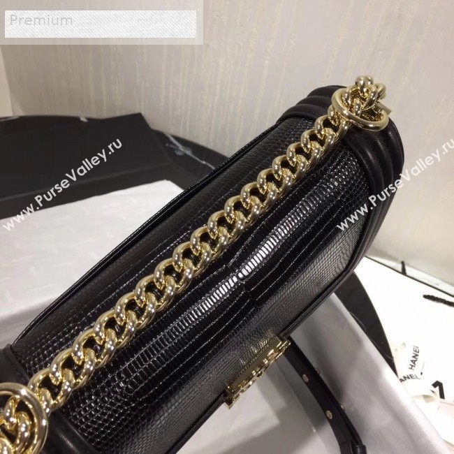 Chanel Lizard Embossed Leather Medium Classic Leboy Flap Bag Black 2019 (KAIS-9070616)