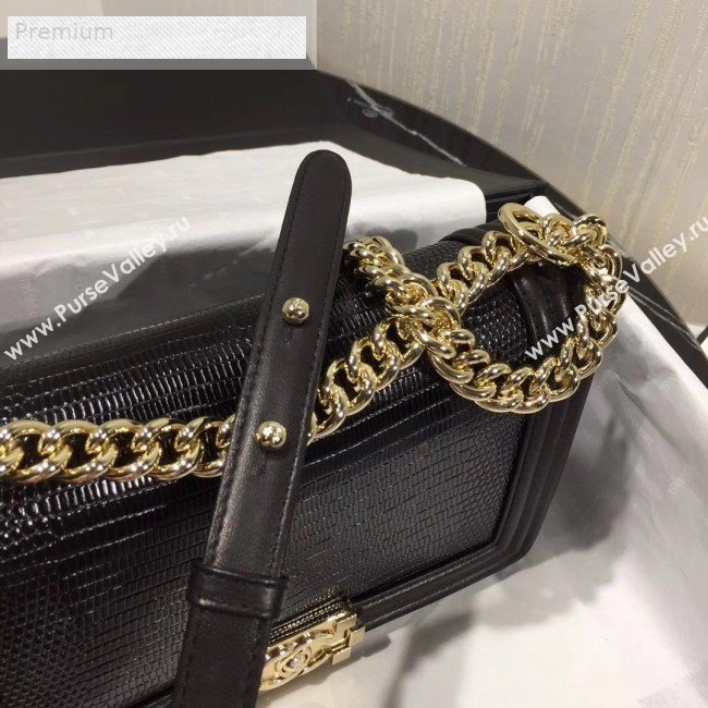 Chanel Lizard Embossed Leather Medium Classic Leboy Flap Bag Black 2019 (KAIS-9070616)