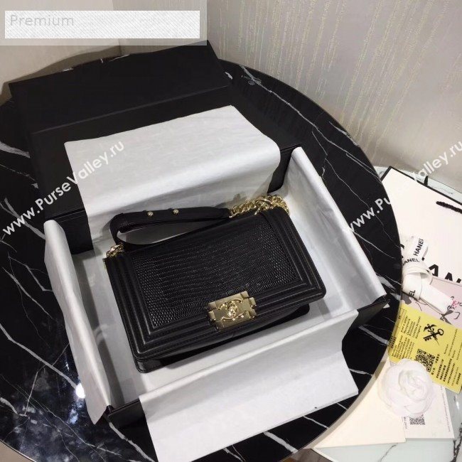 Chanel Lizard Embossed Leather Medium Classic Leboy Flap Bag Black 2019 (KAIS-9070616)
