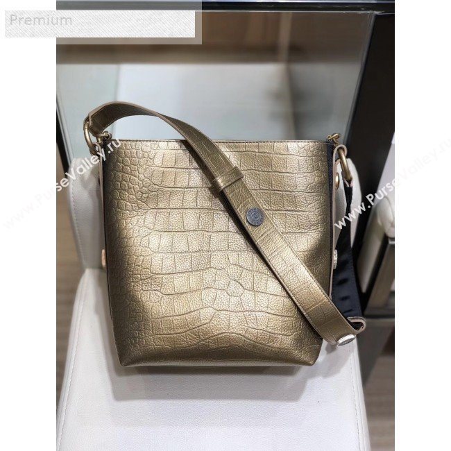 Chanel Crocodile Embossed Leather Bucket Bag with Button Side AS0666 Gold 2019 (SMJD-9070621)