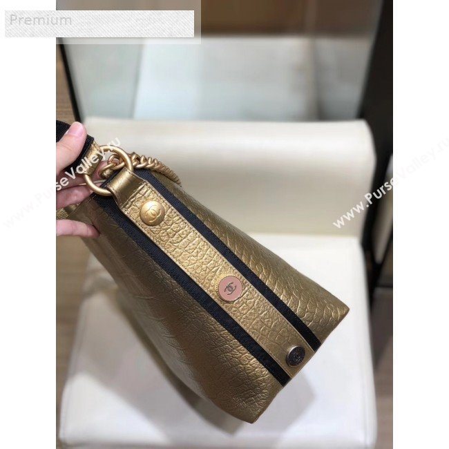 Chanel Crocodile Embossed Leather Bucket Bag with Button Side AS0666 Gold 2019 (SMJD-9070621)