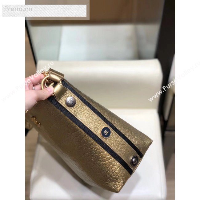 Chanel Crocodile Embossed Leather Bucket Bag with Button Side AS0666 Gold 2019 (SMJD-9070621)