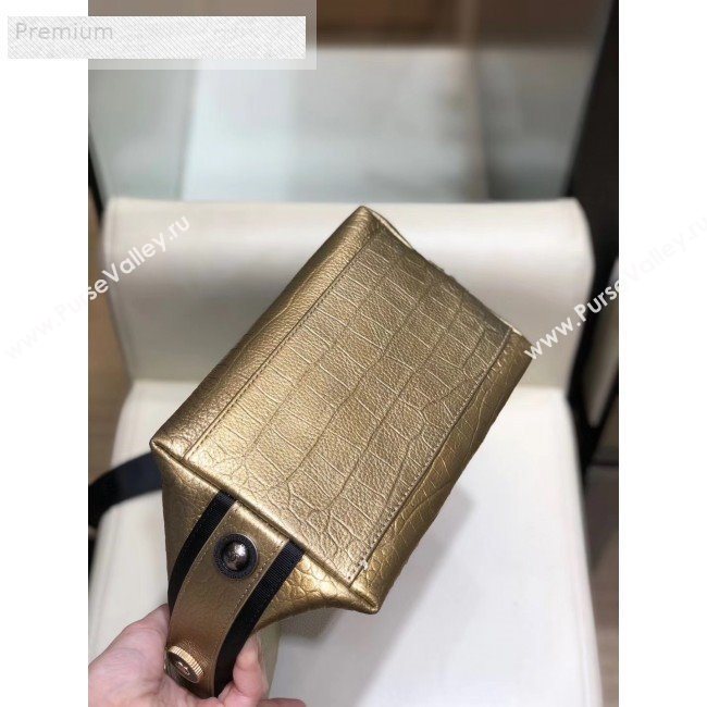 Chanel Crocodile Embossed Leather Bucket Bag with Button Side AS0666 Gold 2019 (SMJD-9070621)